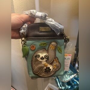 Chala Sloth Mini Crossbody in Brown and Teal